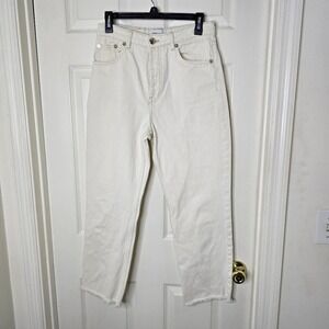 Stylish Off White Zara Button Fly Straight Frey Hem Womens Jeans 6‎
